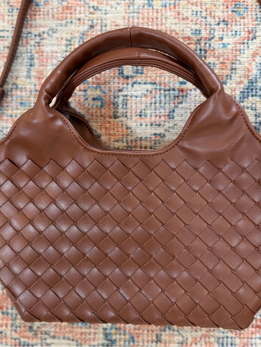 Woven Boho Bag Brown Vegan Leather Crossbody Top Handle Shoulder Handbag Purse - Picture 10 of 10